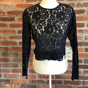 NWT ZARA Blue long sleeve lace top